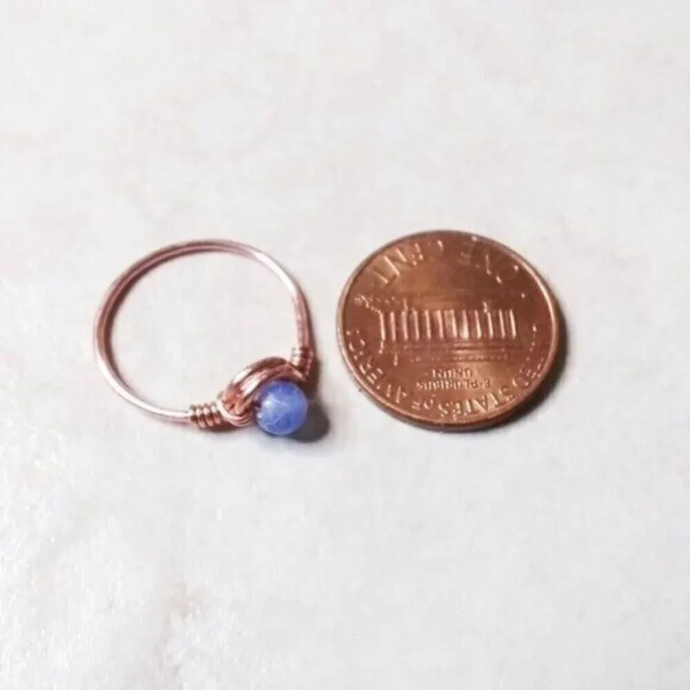 Slim! Dainty! Blue Agate Gemstone Ring + Durable Copper! Sz 5.5 - Custom Size OK